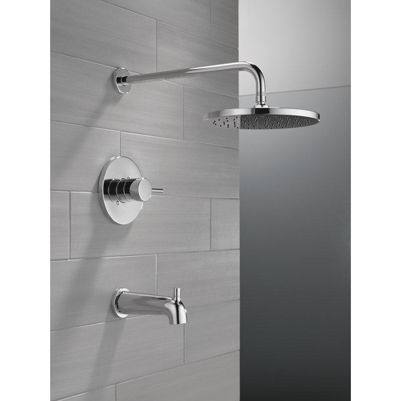 Ensemble de robinet de baignoire et douche à pluie ronde Modern 14 Series, ensemble de pomme de douche et poignée chromées, ensemble de garniture de valve, 10 pouces, chrome (valve non incluse)