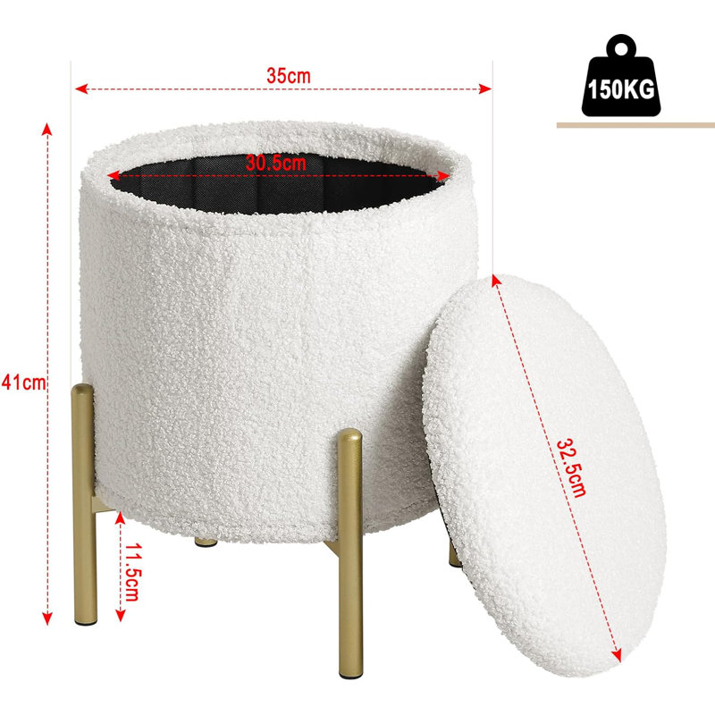 Belmoor 35cm Wide Round Solid Colour Ottoman with Storage