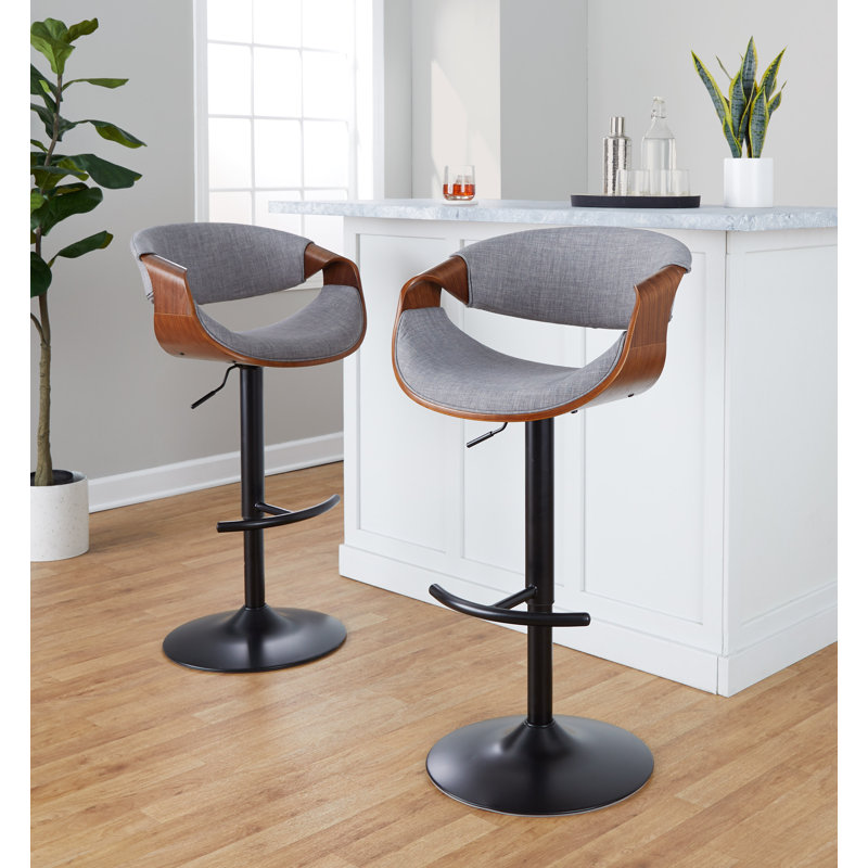 Swivel Upholstered Adjustable Height Counter Stool with Metal Frame, Light Gray/Black
