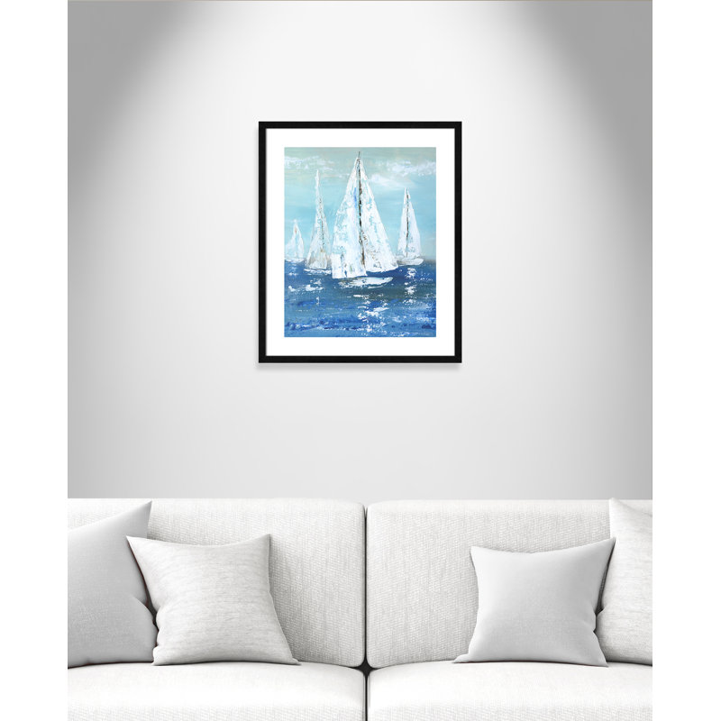 Voiles blanches - reproduction d'art, Papier avec cadre en bois noir, H 25,5 po x l 21,5 po x P 0,75 po