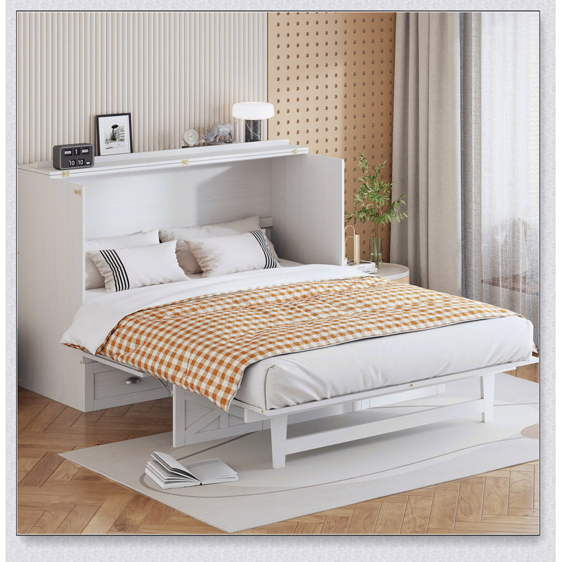 Lit escamotable avec grands tiroirs Murphy, Blanc, Grand