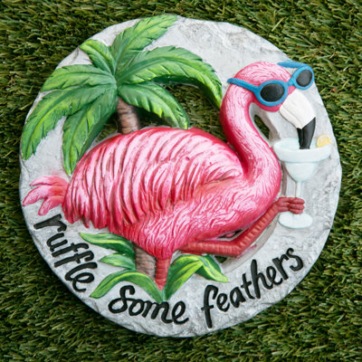 Exhart Flamingo with Ruffle Some Feathers Message Hand Painted Resin Stepping Stone, 10 Inch