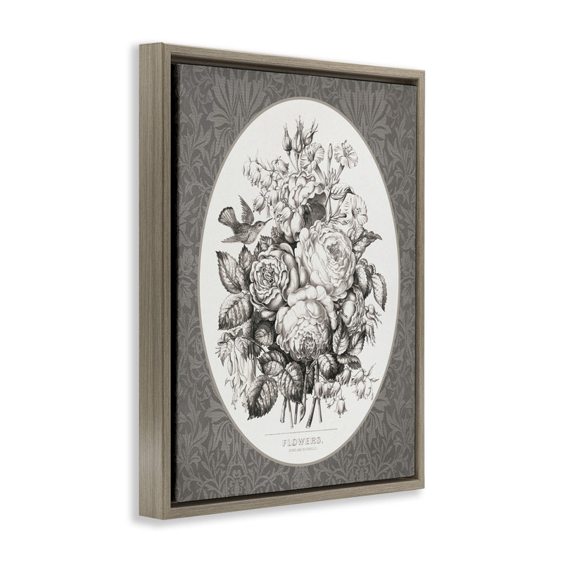 "Antique Flower Bundle" sur toile damassée, art mural encadré, lettré et doublé, H 31 po x l 25 po