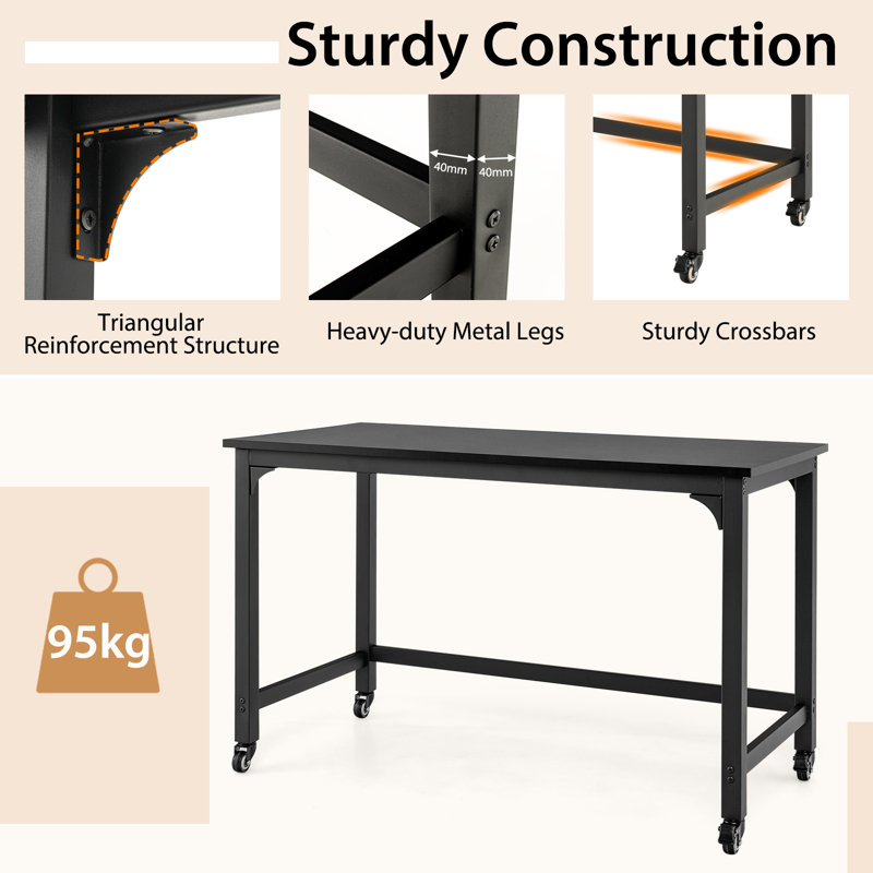 Wigston Commercial Use 120Cm W Rectangle Computer Desk, Black