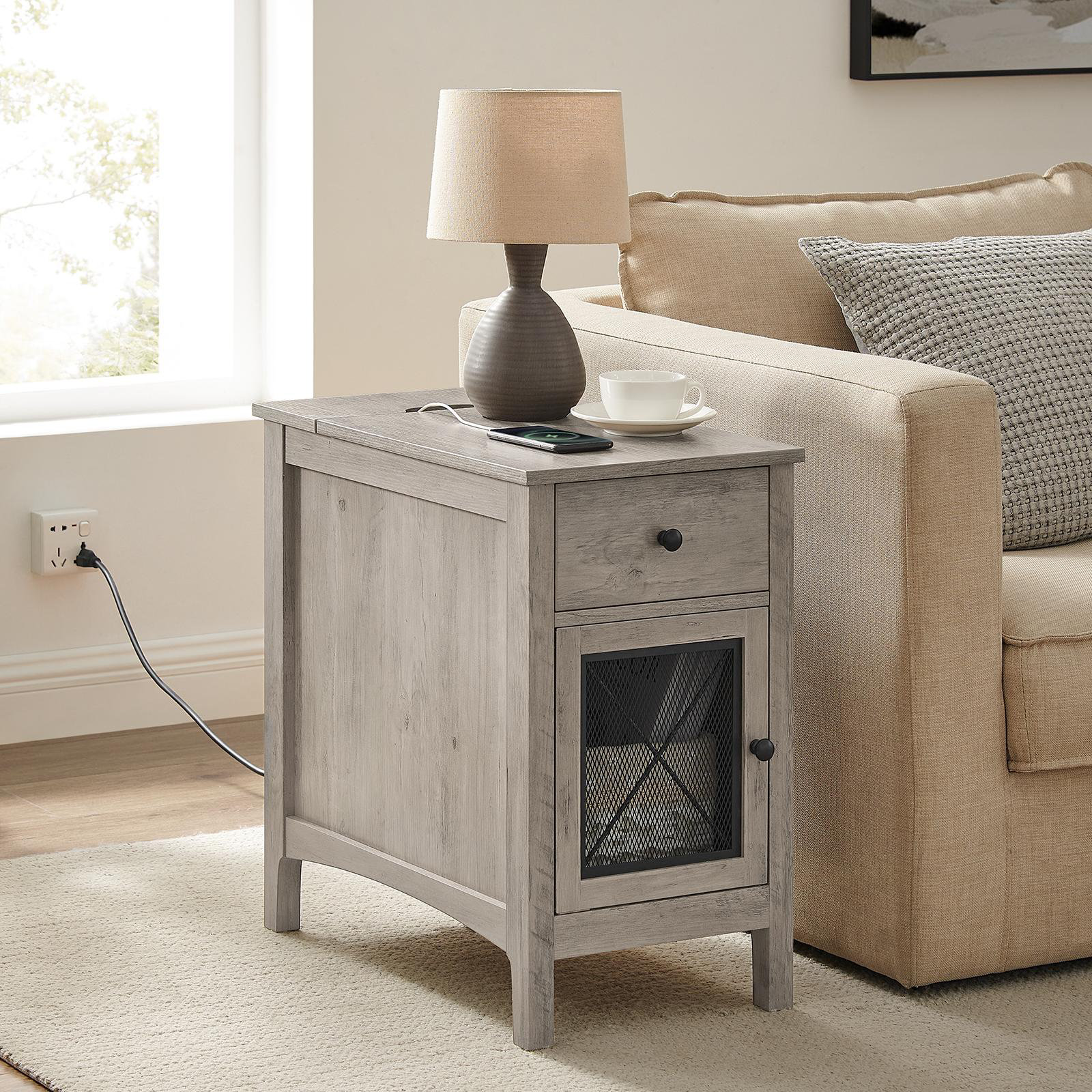 17 Stories End Table with Charging Station, Drawer, Storage Cabinet ...