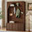 Farmhouse All-in-One Hall Tree with Adjustable Shelves, Retro Arched Entryway Storage Bench with 3 Cabinets and 4 Hooks-129346875