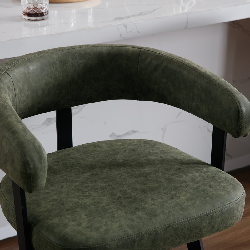 21.75'' W Upholstered Counter Stool with Metal Footrest, Green