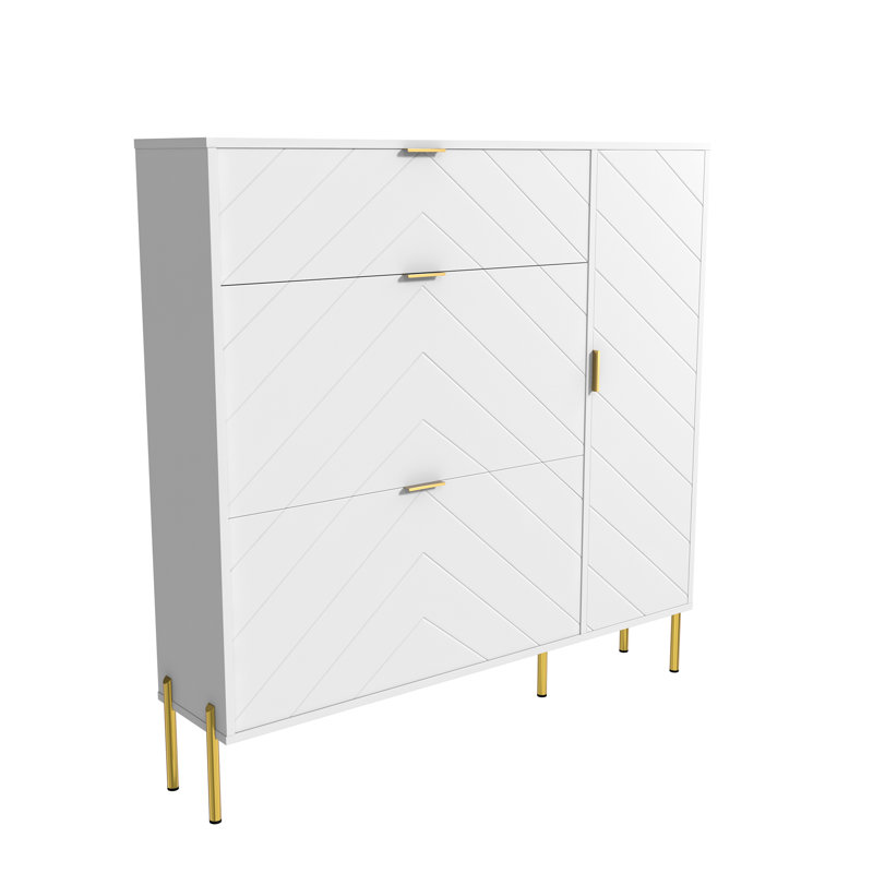 Armoire de rangement en MDF pour chaussures avec tiroirs et tablettes rabattables, Blanc / Blanc