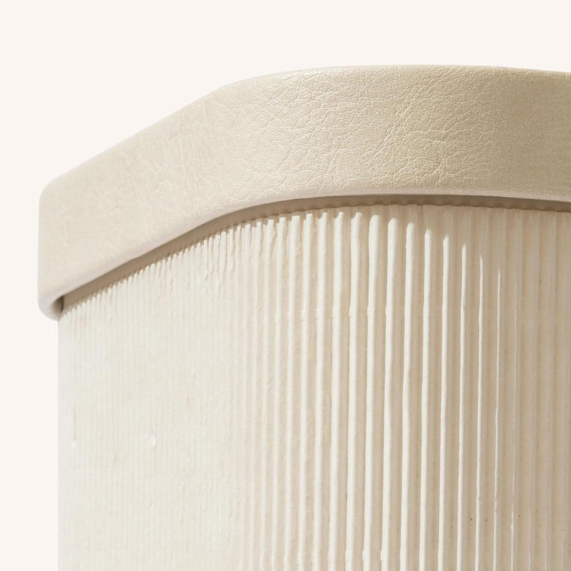 Fluted Cardboard Storage Baskets With Leather-Like Lids, Sturdy Stackable Paper Boxes Decorative Tray,Set Of 3 Ivory