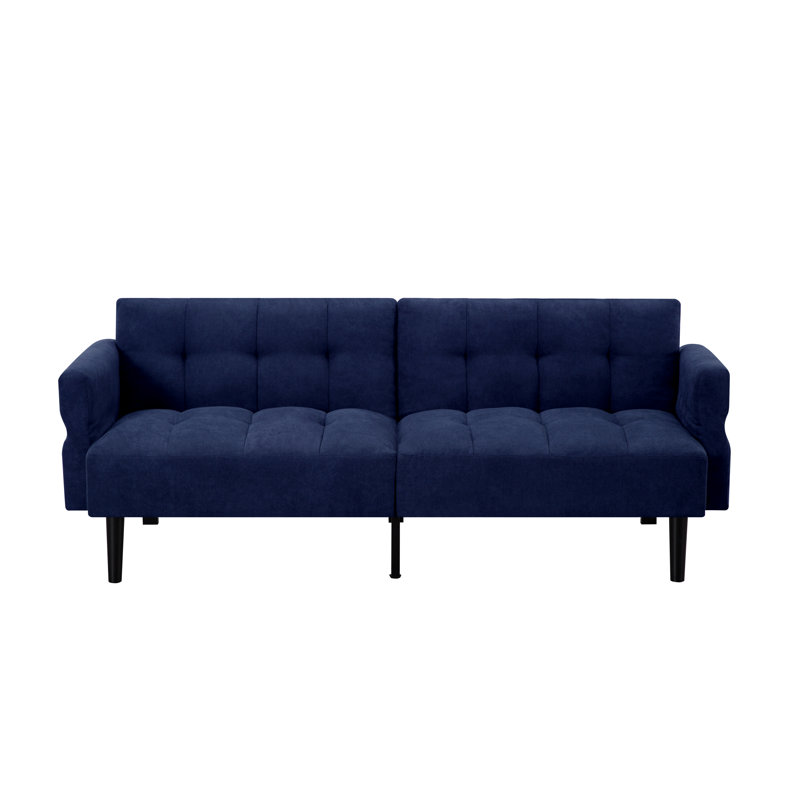 Canapé-lit futon classique de 76,8 po avec support à pieds allongés et dossier capitonné Ebern Designs, Bleu très foncé