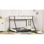 Lit simple superposé simple en métal noir avec barrière de sécurité en maille blanche pour enfants et adultes, profil bas et facile à monter avec échelle stable