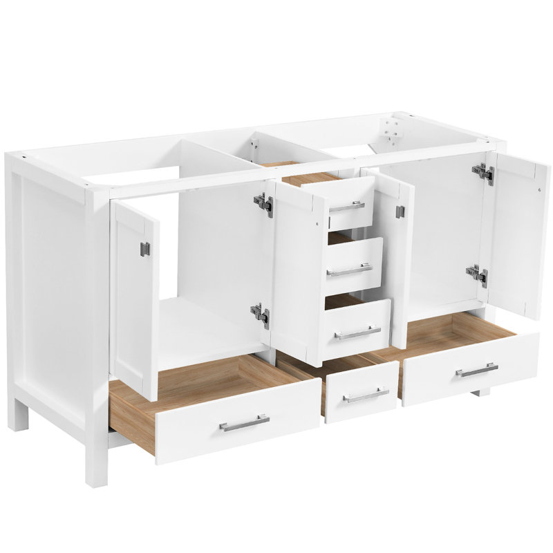 60 - Inch Freestanding Bathroom Vanity With Double Basin, Solid Wood, Soft Close Function, Lightweight White Design For A Sophisticated Ambiance Slides, Setup