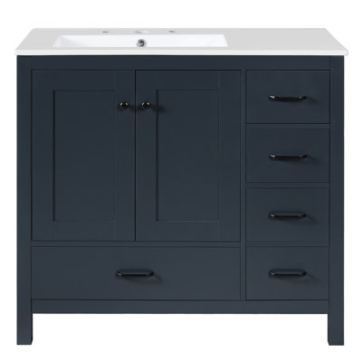 Meuble-lavabo bleu 36 po et lavabo en céramique 36 po, 2 portes à fermeture douce, 5 tiroirs, charnières lisses 36 po avec lavabo, meuble contemporain