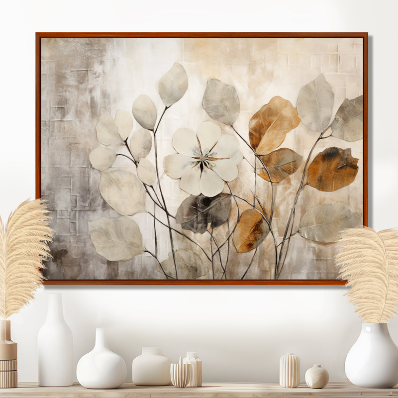 «Beige Botanical Impressions III - Abstract Botanicals», art encadré, H 30 po x l 40 po, Reproduction avec cadre flottant