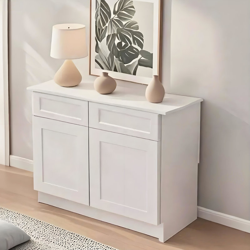 Armoire de cuisine autoportante classique blanche avec 2 portes, 1 tablette, - tiroirs, charnières à fermeture en douceur, caoutchouc, assemblage facile, l 36 po x H 34,5 po x P 24 po, idéal pour le rangement de la salle de lavage et de la salle de bain