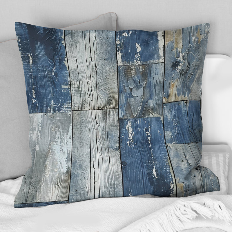 WeatheWood I - Coussin Farmhouse, H 16 po x l 16 po, Bleu/gris