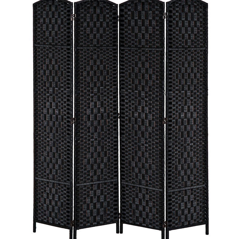 Écran d'intimité à 4 panneaux Black Weave. Élégant pour les salles d'entraînement, avec un design élégant et une fonction pliante portative, un paravent de 6 pi de hauteur - noir. Cloisons de séparation, panneaux, charnières, compact