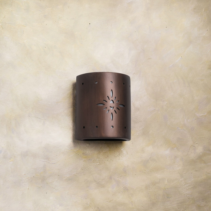 Ninamarie Ceramic Outdoor Wall Light, LED Bulb Included, Rubbed Copper, 8.5" H x 7.5" W x 4" D