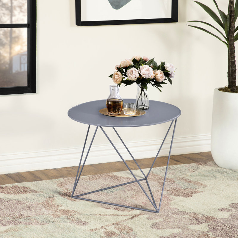 Table d'appoint ronde grise en métal gris avec un design polyvalent pour les maisons de construction géométrique moderne