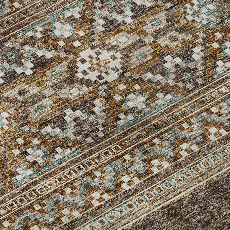 Premium Machine Washable Prisco Chocolate Rug, Rectangle 1'8" x 2'6"