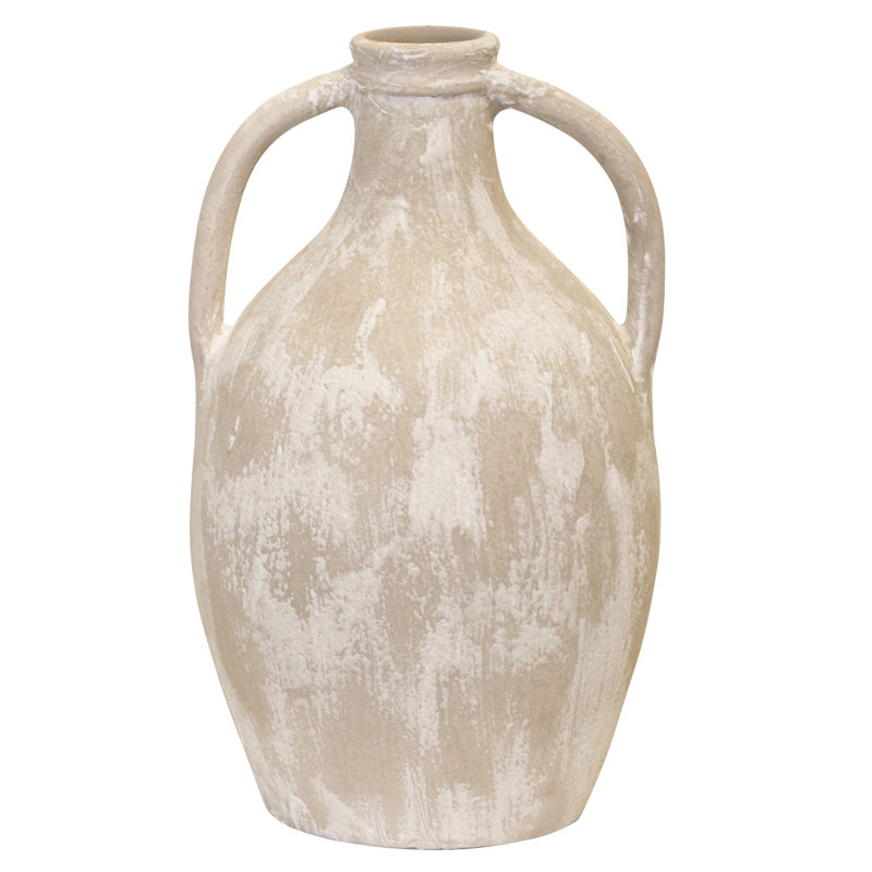 Grand vase avec poignées - peint à la main, H 15,7 po x l 9,8 po x P 9,8 po, Peint à la main en bleu