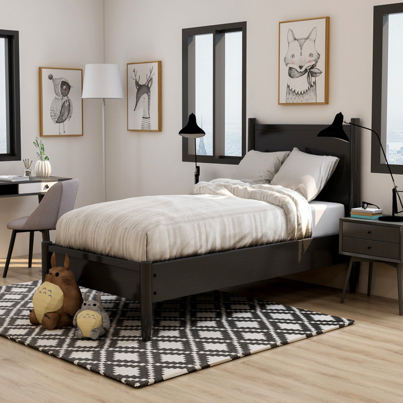 Stalter Solid Wood Platform Bed, Black, Twin