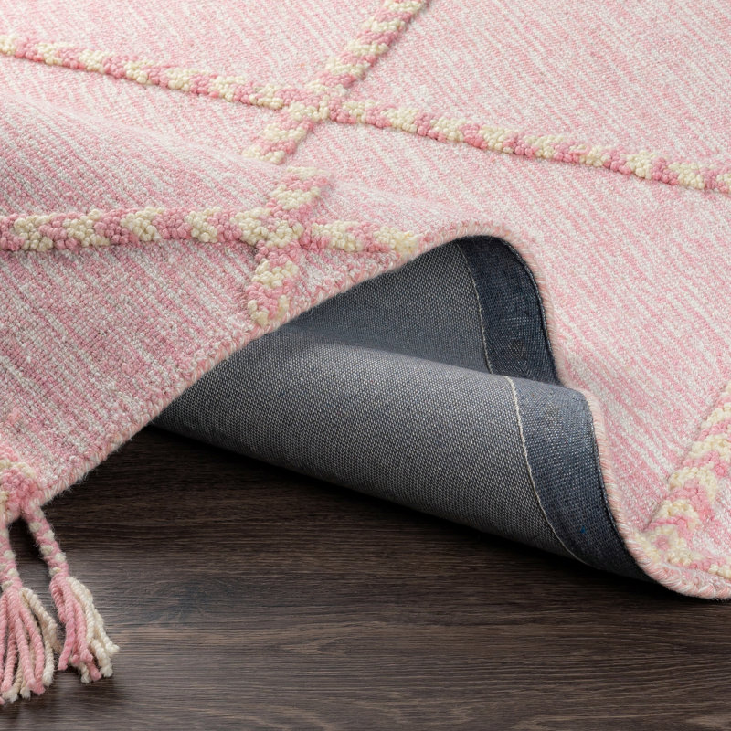 Mccoll Geometric Handmade Tufted Wool Pink Area Rug, Rectangle 8'10" x 12'