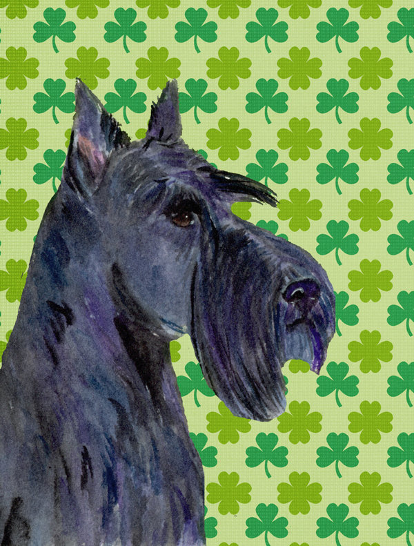 Drapeau de jardin à 2 côtés st. patrick day trèfle, Terrier écossais (noir)