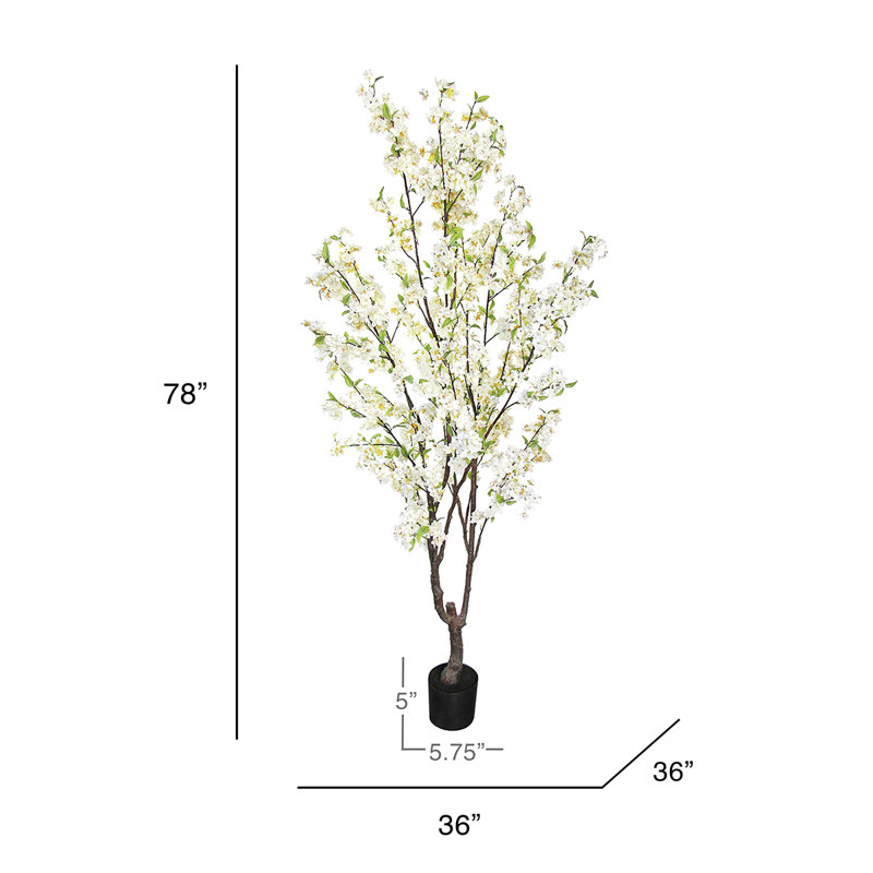 Cerisier artificiel en pot, Crème/blanc, H 78 po x l 36 po x P 36 po