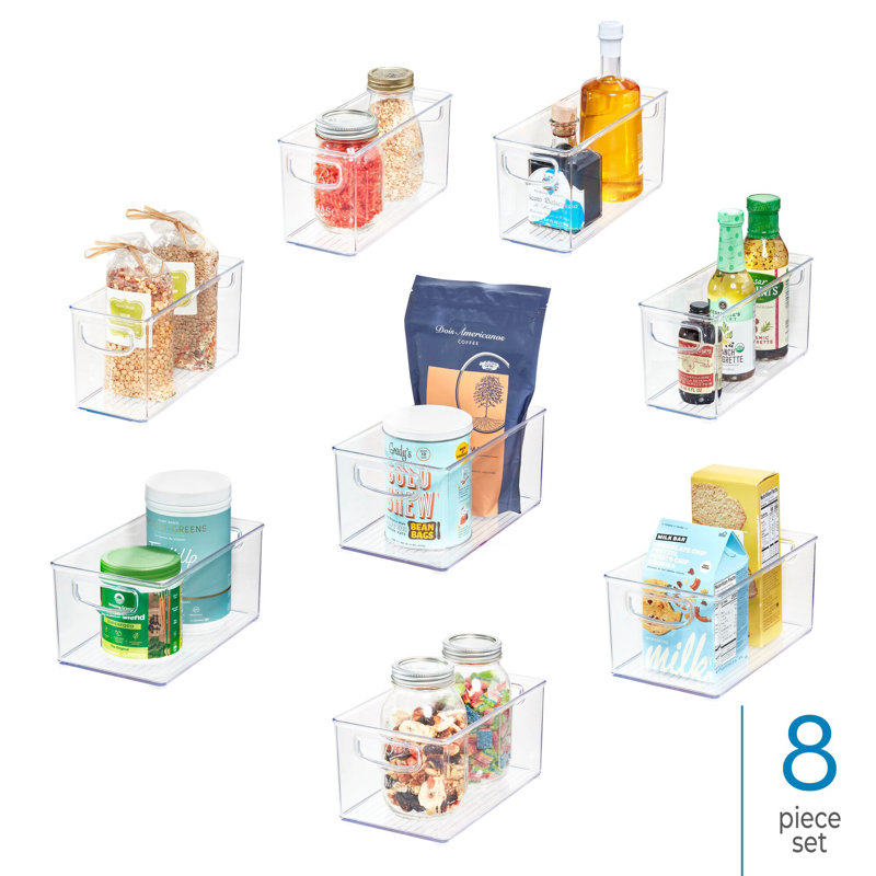 iDesign 8-Piece Recycled Plastic Small Stackable Kitchen Organizer Bin Set, Clear