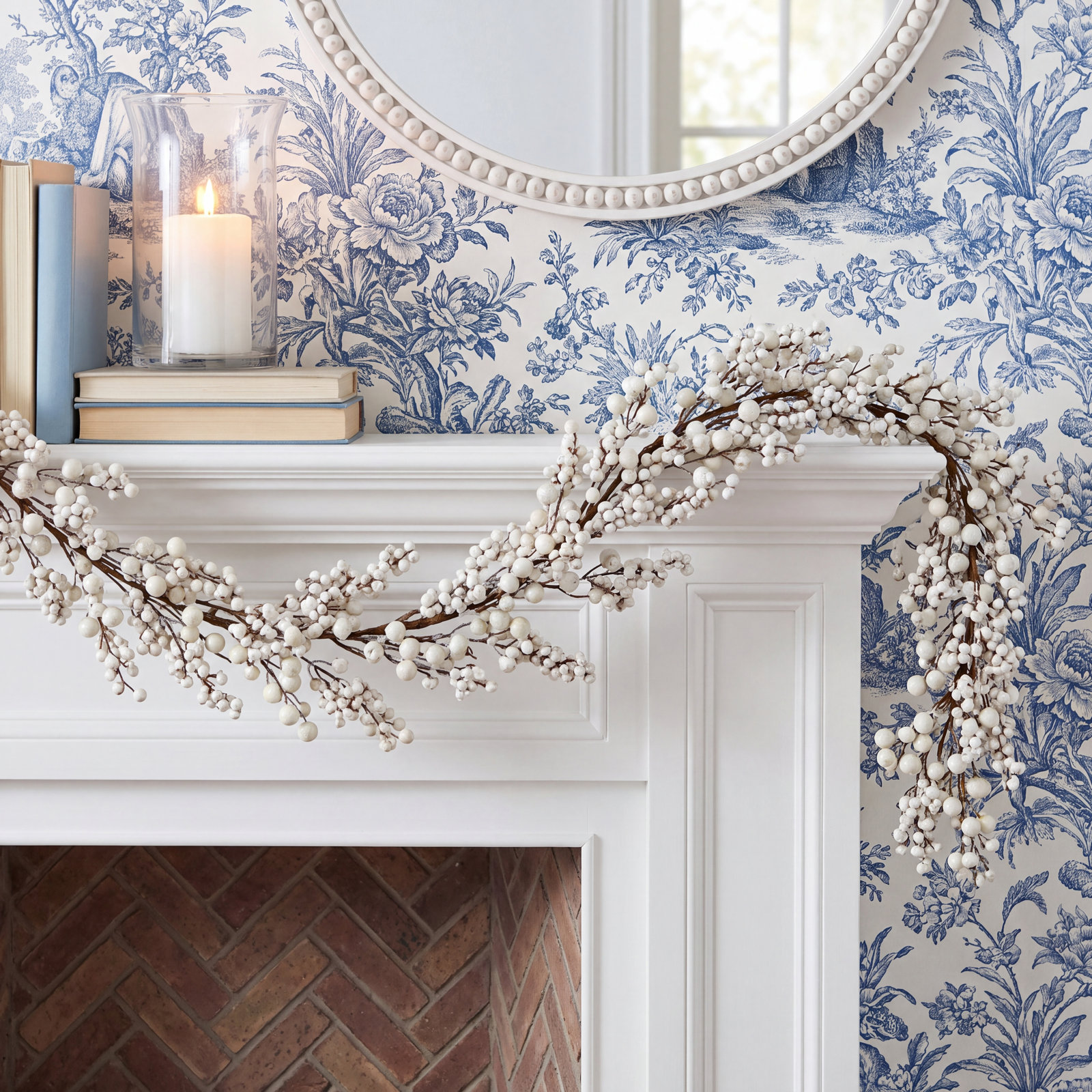 62" Winter Berry Christmas Garland, White