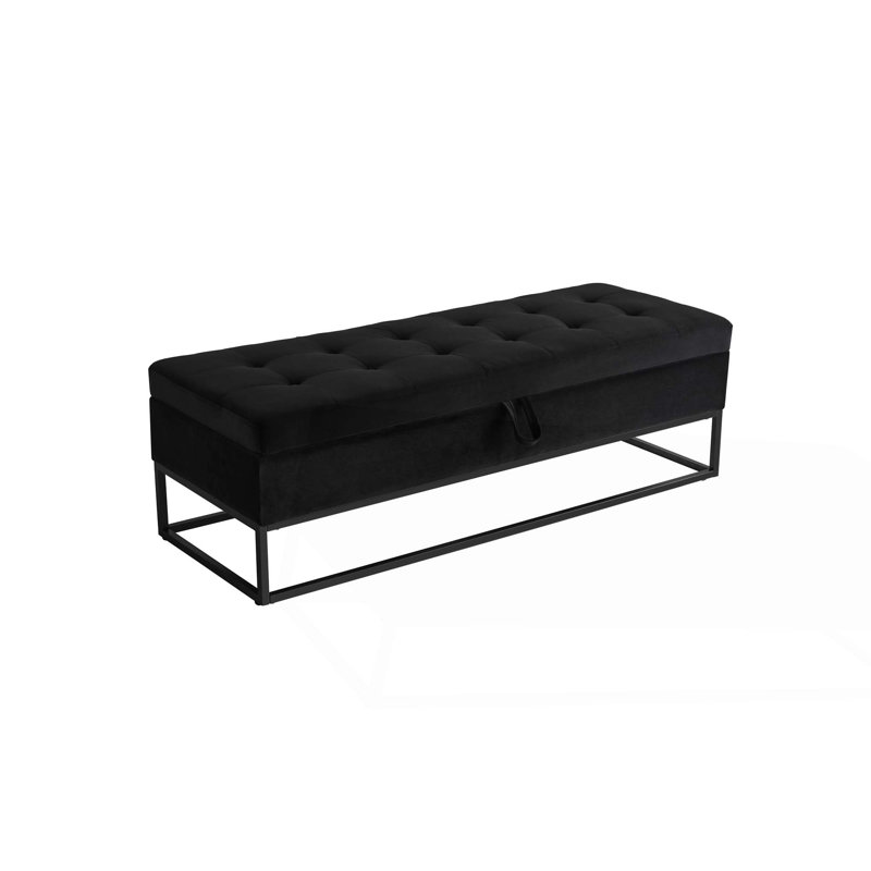 58.6" Bed Bench Metal Base With Storage Velvet, Black, Black