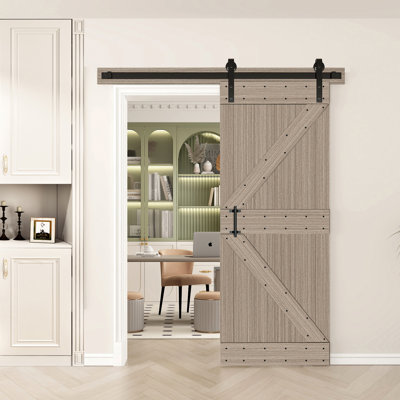 K Style Sliding Barn Door , Solid Core Wood and Melamine Finished with Hardware Kit- Easy Assembly Needed