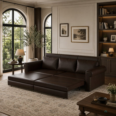 Canapé Chesterfield, canapé-lit gigogne de 93,7 po, canapé-lit convertible 3 en 1 en similicuir avec garniture cloutée et accoudoirs roulés, canapé-lit multifonctionnel