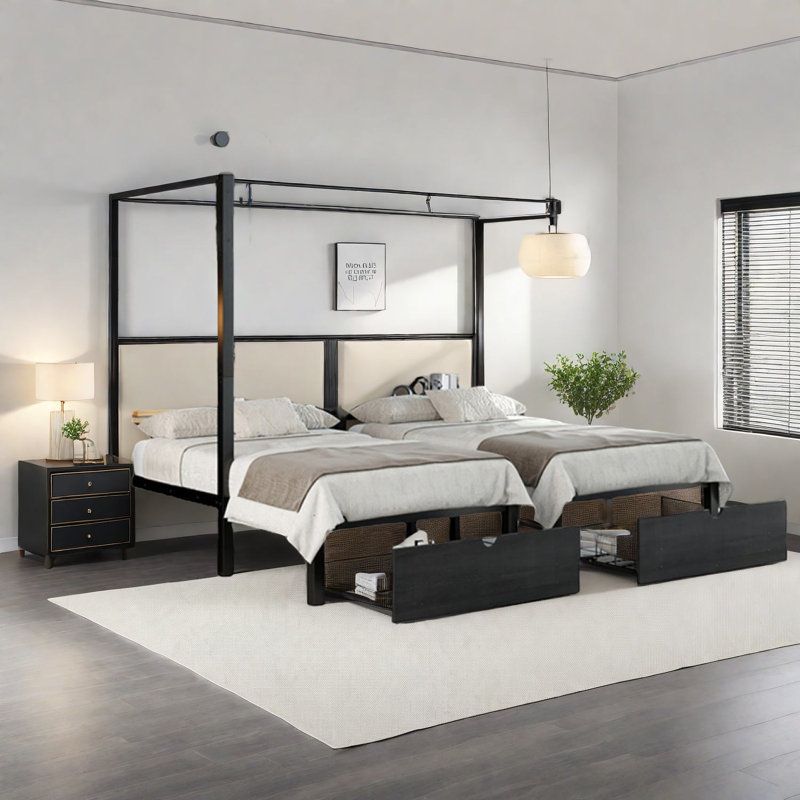 Lits en métal peu encombrants, lit multifonctionnel moderne avec rangement, parfait pour la famille