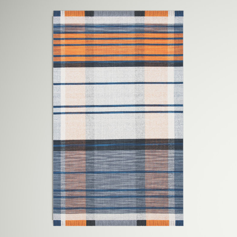 Anjail Flat Weave Plaid Indoor/Outdoor Rug, Rectangle 5' x 8'