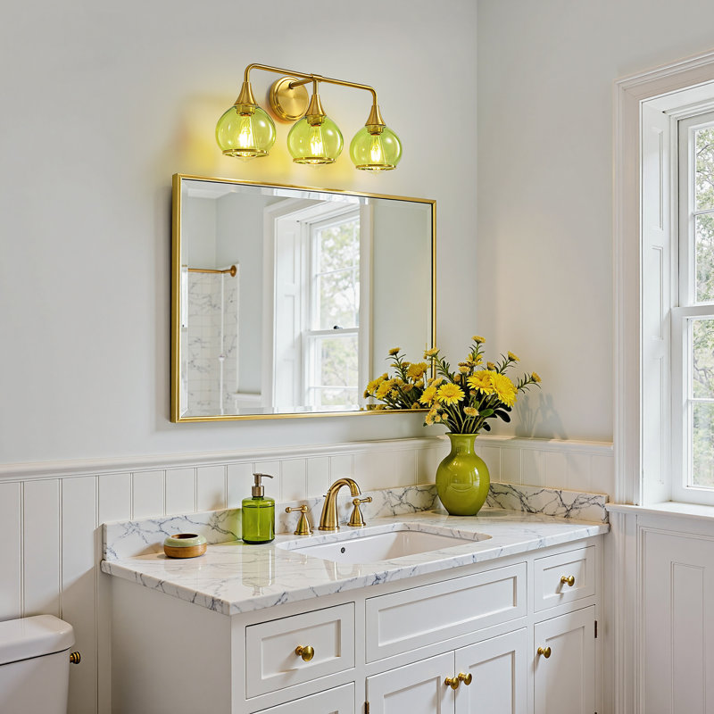 Lupe 3-Light Bathroom Dimmable Vanity Light, Gold/Green