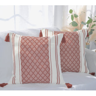 Woven Pillow Covers With Tassels, Geometric Pattern Pillowcases For Outdoor / Indoor (Set of 2) (Set of 2)