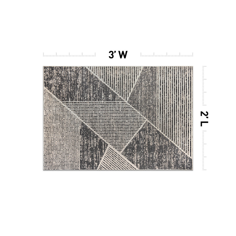 Tapis contemporain délavé à motif géométrique, Rectangulaire 2 pi x 3 pi