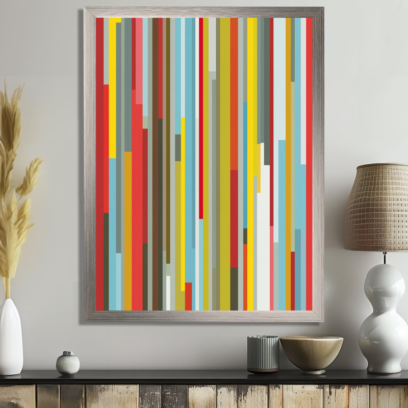 «Red Yellow Colorful Abstract Shadow Lines», art mural encadré géométrique, impression sur toile rouge moderne, Argent argent