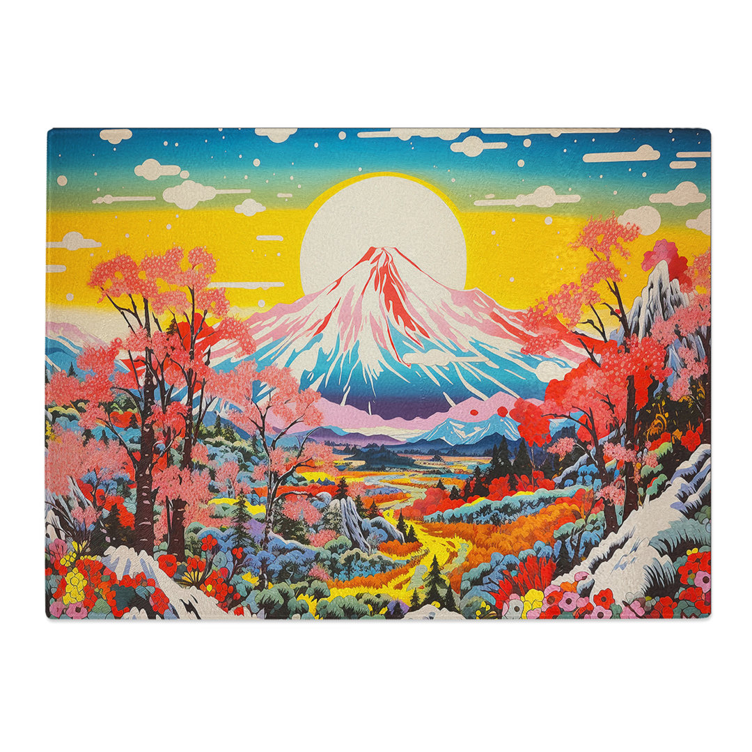 Japanese Mountains Pop Art  Glass Chopping Board