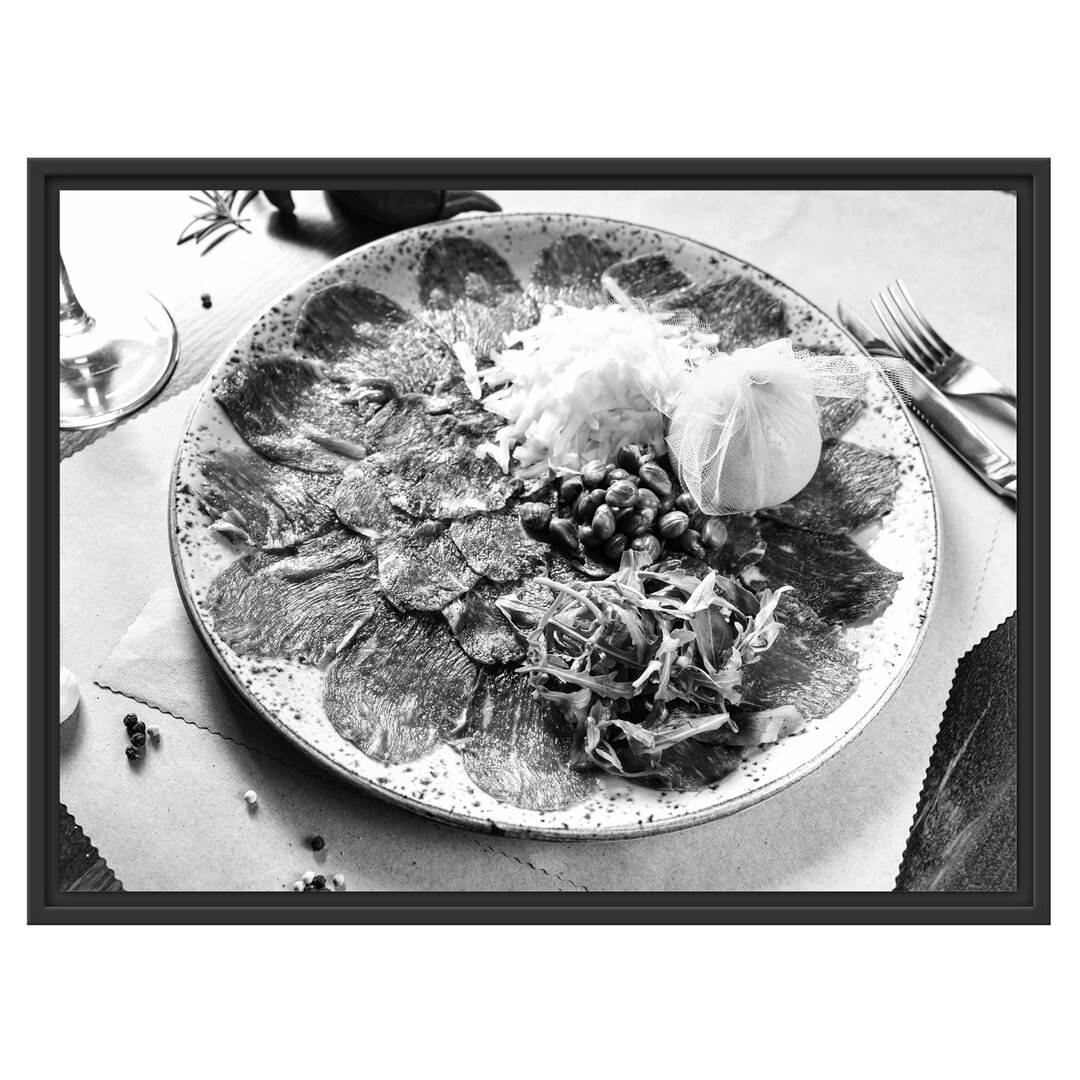 Gerahmtes Wandbild appetitliches Carpaccio Kunst B&W