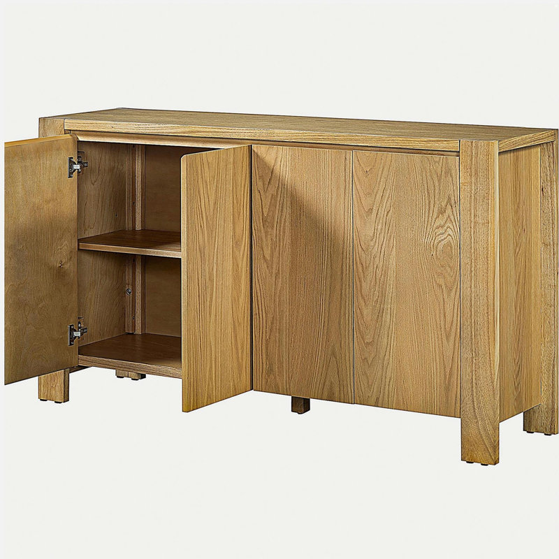Buffet avec rangement 4 portes Trexm, buffet rétro en bois avec finition vieillie et tablettes réglables pour la salle à manger, la cuisine et le salon (naturel)