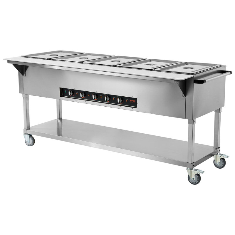 Stainless Steel 5-Pan Commercial Electric Food Warmer with Wheels