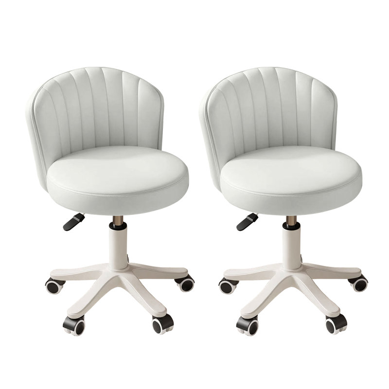 XUEGW - Ensemble de 2 fauteuils de bureau roulants en similicuir festonné à hauteur réglable sans accoudoirs, blanc, White