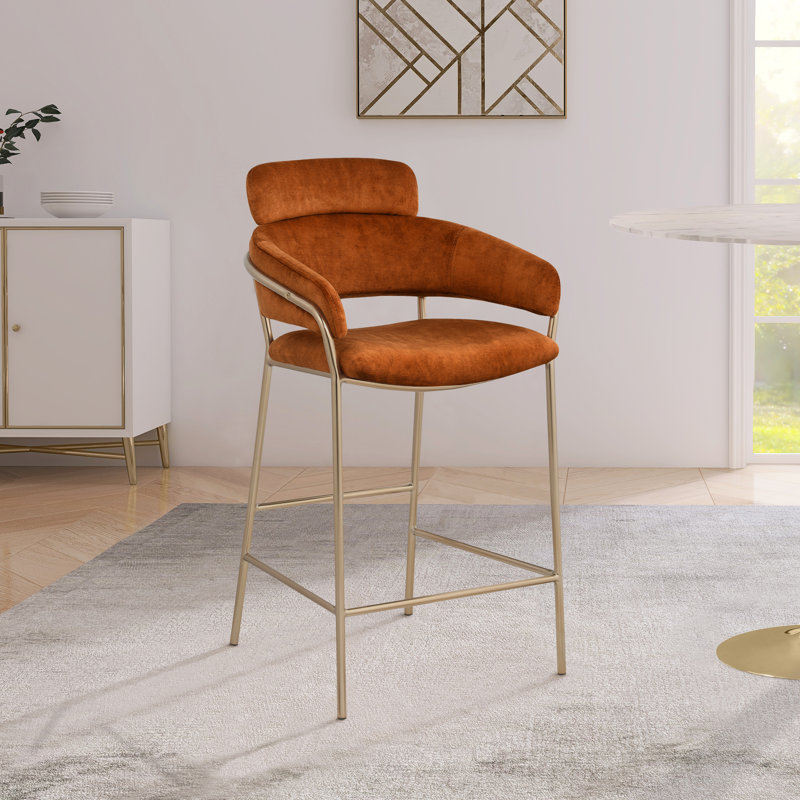 Yara Beige Velvet Counter Stool, Cognac Velvet