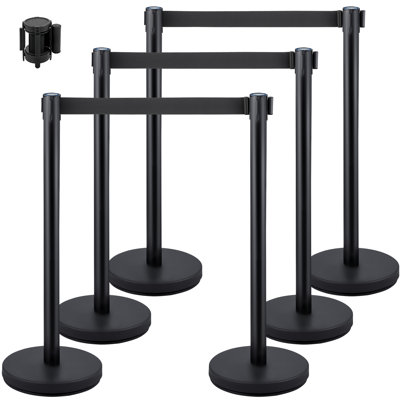Crowd Control Stanchions, 6-Pack Solid Base Crowd Control Barriers with 3PCS 6.6FT Black Retractable Belts, Black Stanchion Queue Post, Belt Barriers Line Divider Stanchion Set