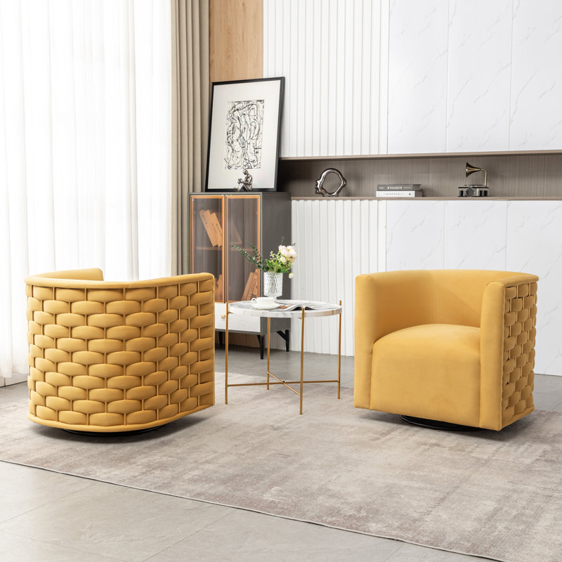 Occie Velvet Swivel Barrel Chair, Yellow Velvet
