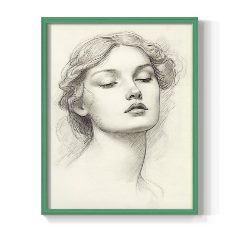 Croquis rétro V, reproduction encadrée - bois massif, H 11 po x l 9 po, Vert