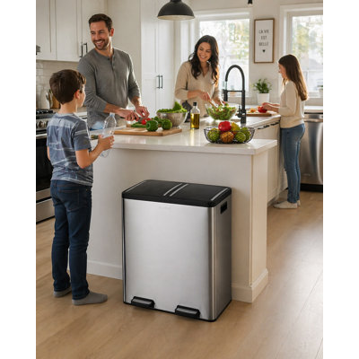 Extra Large Dual Trash & Recycling Bin, 18.5 Gallon (70L) Stainless Steel Step-On Kitchen Garbage Can, 2 Removable Inner Buckets, Soft-Close Lid, Fingerprint-Resistant, Heavy-Duty Design
